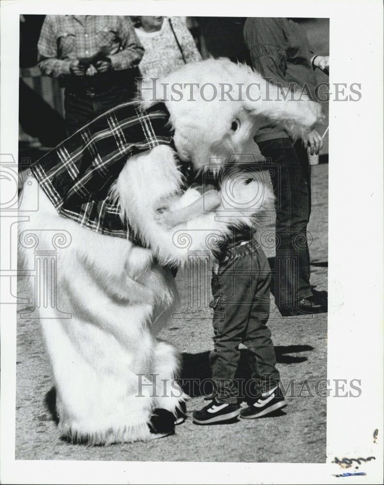 1987 Press Photo Scott Bauer hugging bunny - Historic Images