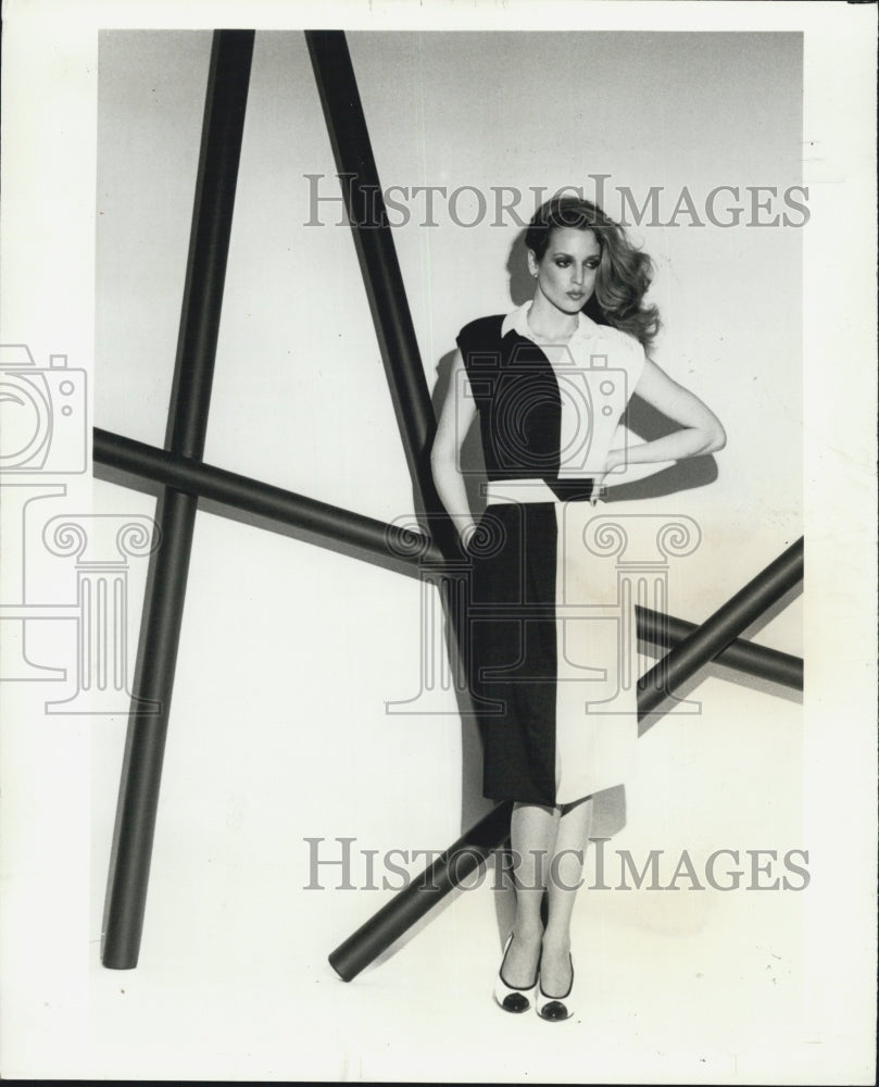 1980 Press Photo Modeling positive-negative dress by Michael Albert - Historic Images