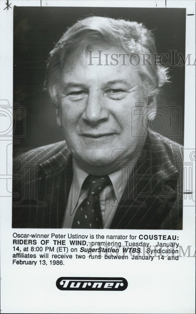 1988 Press Photo Peter Ustinov in "Costeau: Riders of the Wind" - Historic Images