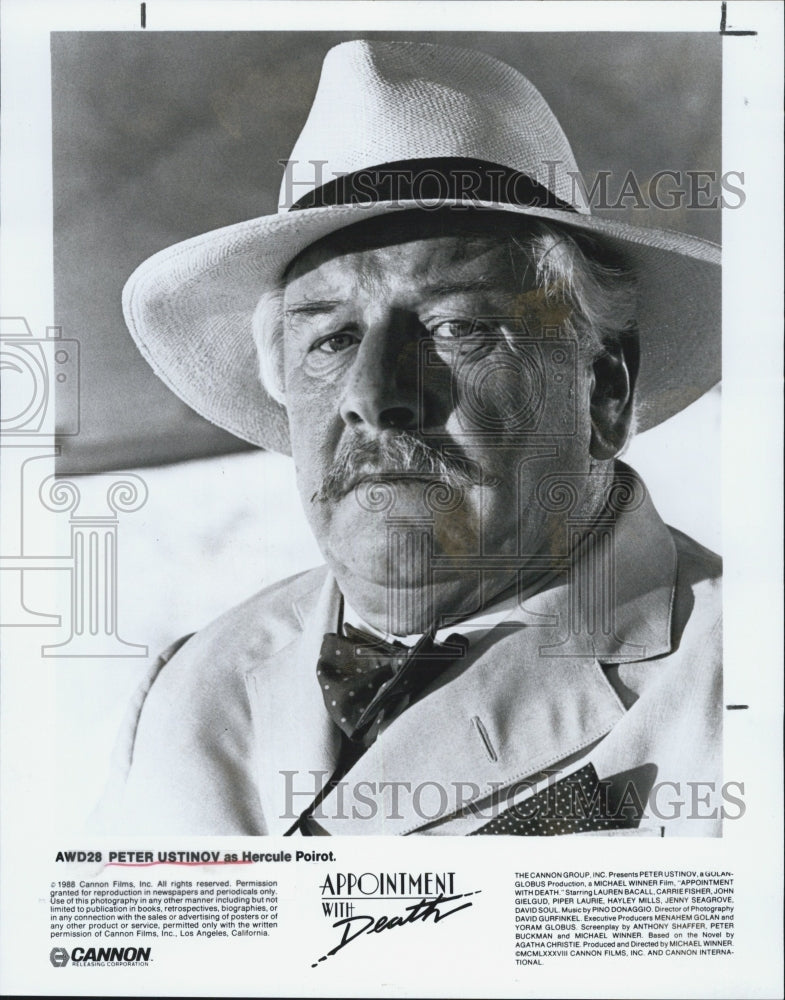 1988 Press Photo Peter Ustinov as &quot;Hercules Poirot&quot; - Historic Images