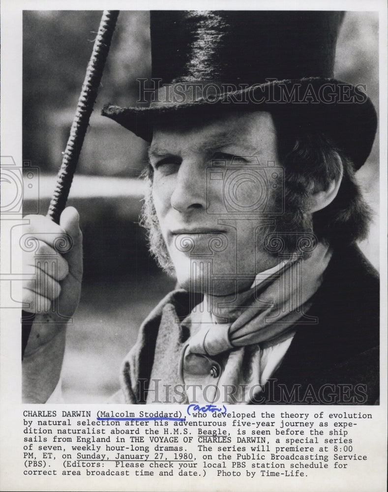 1980 Press Photo Malcom Stoddard in "The Voyage of Charles Darwin" - Historic Images