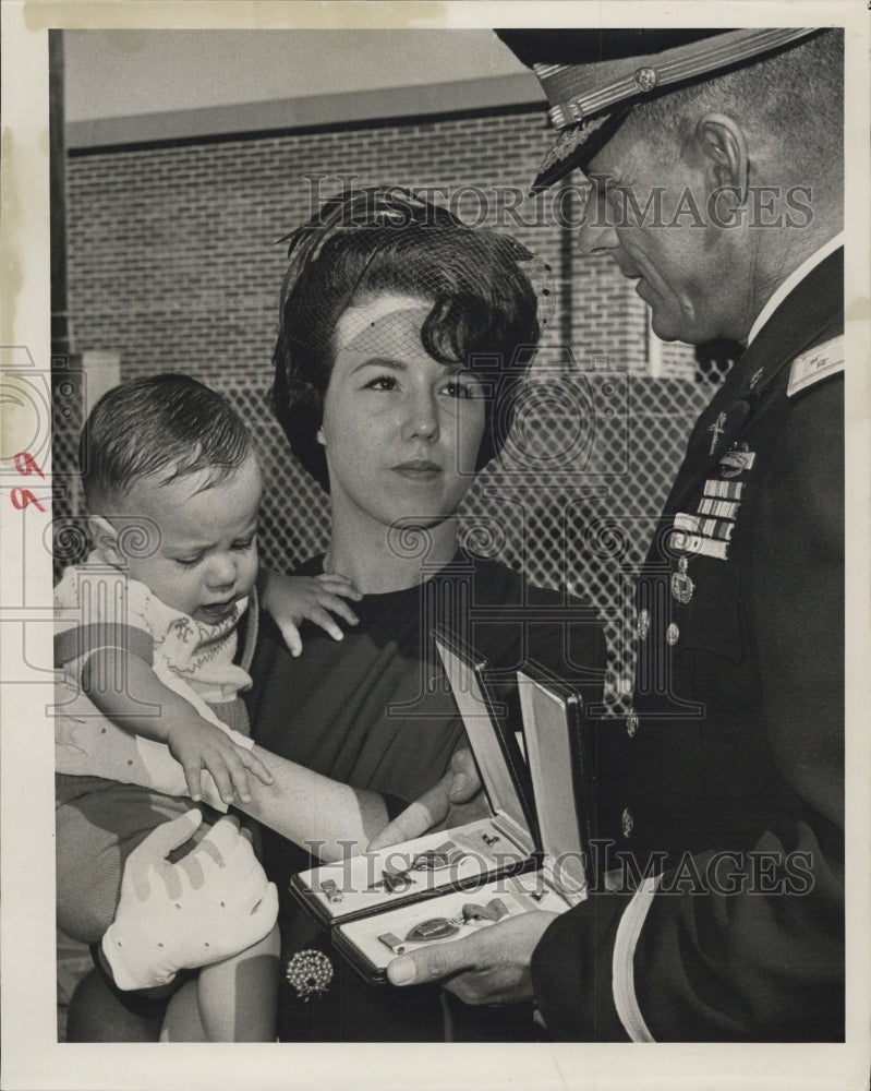 1965 Mrs.Ray Duward Widow and son receive heroes Medal. - Historic Images