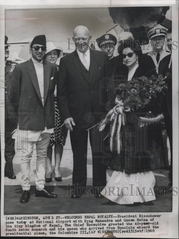 1960 US Pres.Eisenhower greets King and Queen Ratna. - Historic Images