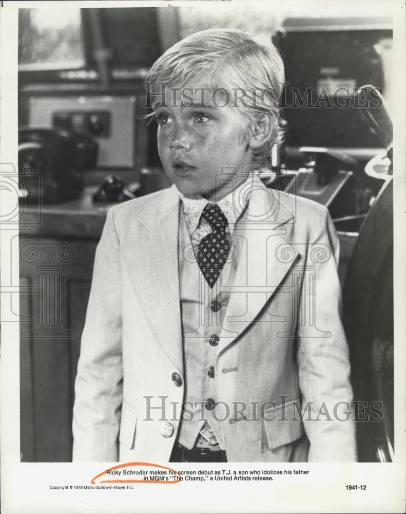 1979 Press Photo Actor Ricky Schroder at his Debut as T.J in the movie "Champ". - Historic Images