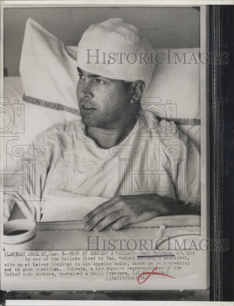 1968 Press Photo Paul Schrade, hit by one of the bullets fired by Sen. Robert - Historic Images