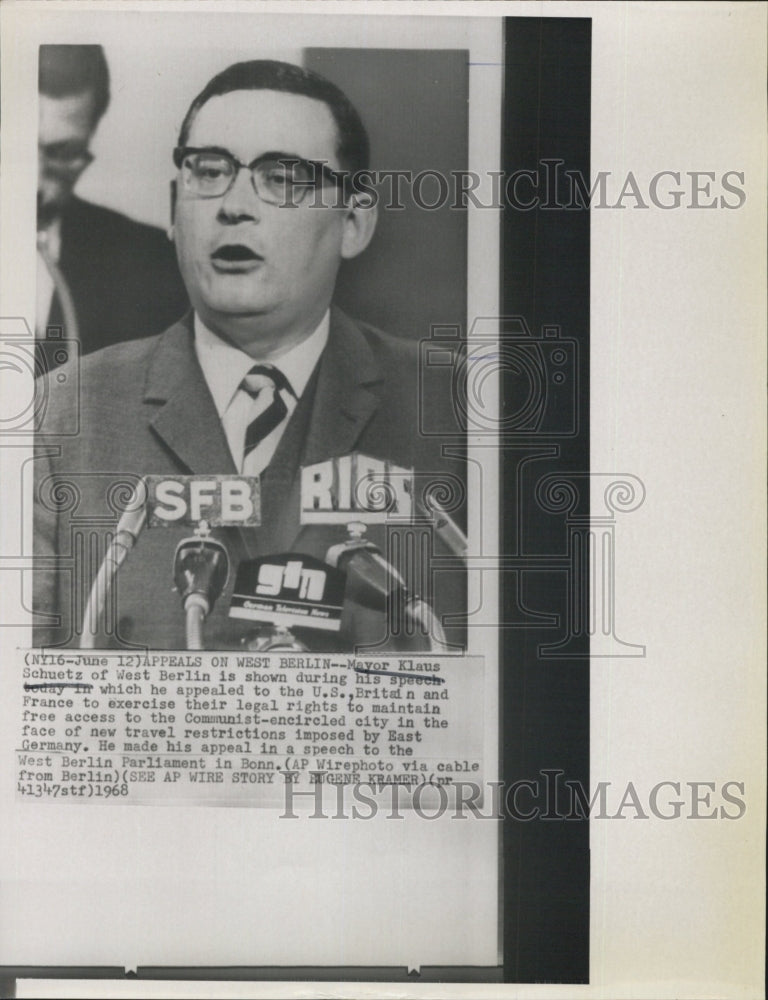 1968 Press Photo West Berlin Mayor Klaus Schuetz - RSG78213 - Historic Images