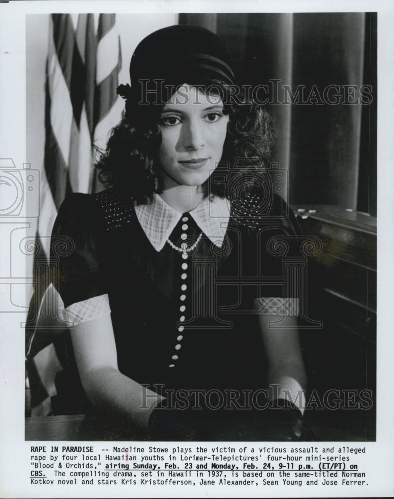 1986 Press Photo Madeline Stowe American Actress stars in "Blood & Orchids". - Historic Images