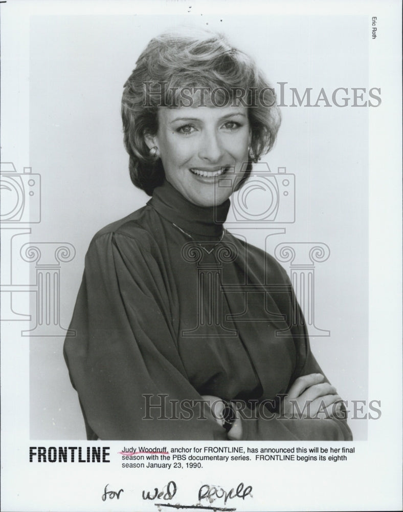 1990 Press Photo Judy Woodruff Anchor for Frontliner. - Historic Images