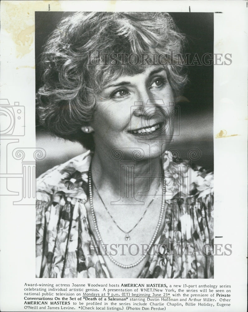 1987 Press Photo Actress Joanne Woodward hosts American Masters - Historic Images