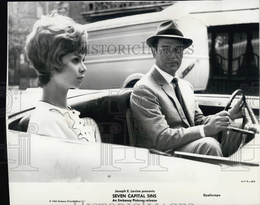 1963 Press Photo Actor Eddie Constantine & Nicole Mirel in "Seven Capital Sins" - Historic Images