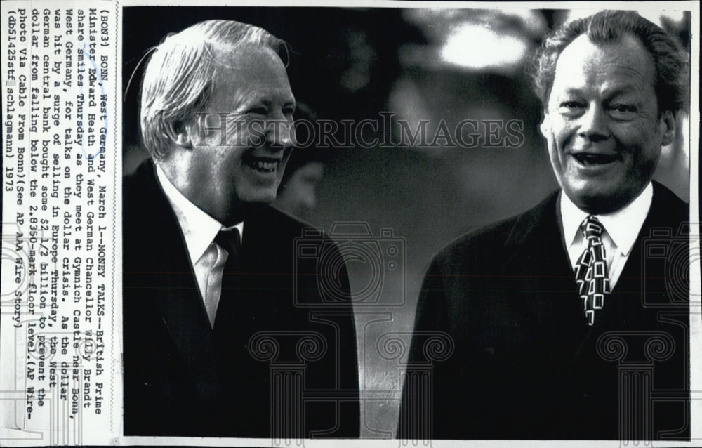 1973  Britian Prime Minister E. Heath & German Chancellor W. Brandt - Historic Images