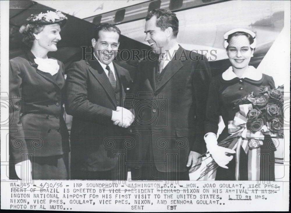 1956 Hon. Joao Goulart, Vice Pres. greeted by Vice Pres. Nixon - Historic Images