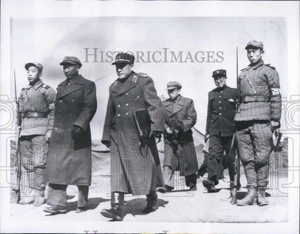 1951 Major General Hodes Admiral Burke Leaving Conference Tent - Historic Images