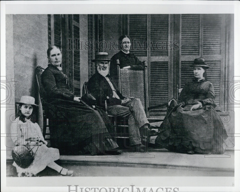 Press Photo John Greenleaf Whttier Poet with cousins on front porch - Historic Images