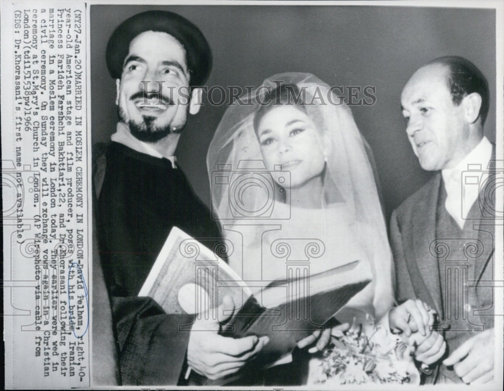 1966 Press Photo David Pelham and Farideh Farshehi Bakhtiati Married - Historic Images