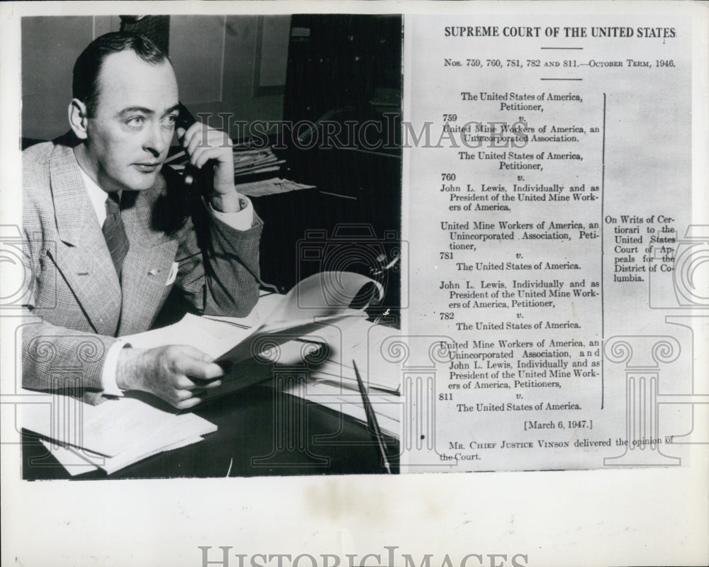 1947 Press Photo Assistant Atty Gen John Sonnett,John Lewis Contempt Case - Historic Images