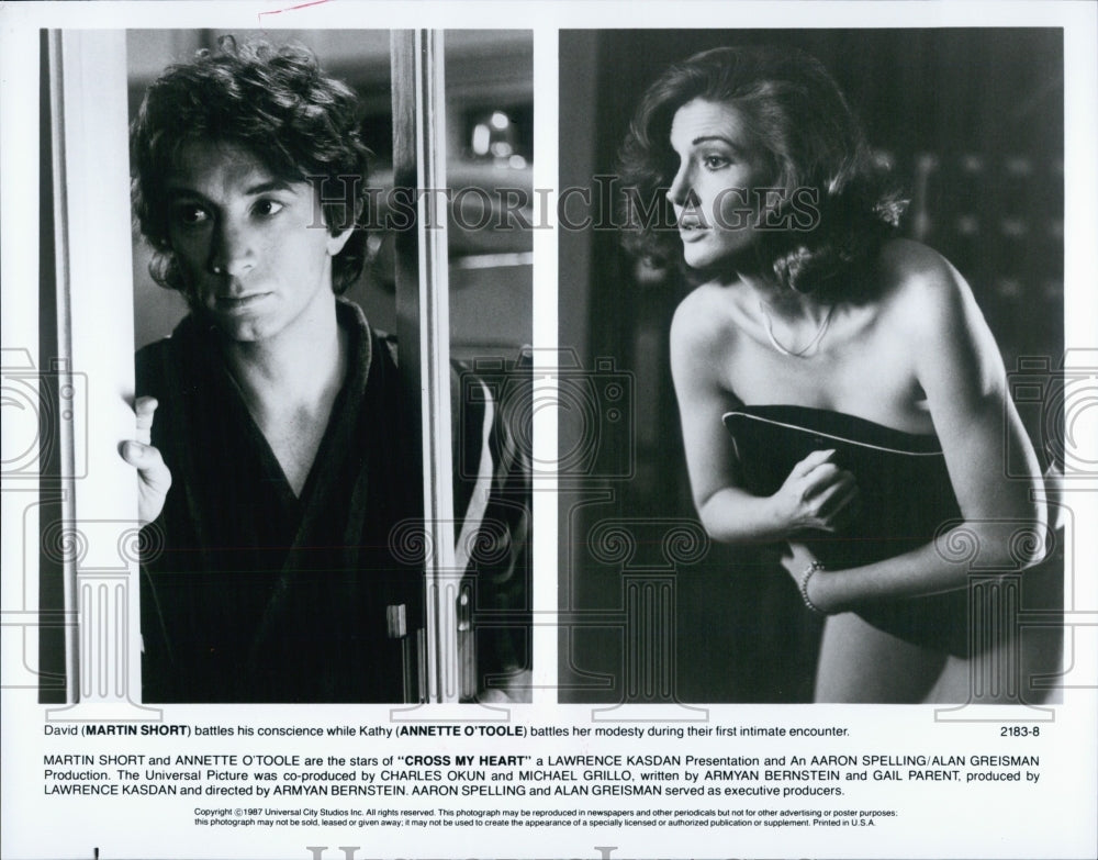 1987 Press Photo Actors Martin Short and Annette O'Toole star in Cross My Heart - Historic Images