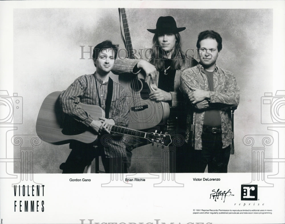 1991 Press Photo Gordon Gano, Brian Ritchie, Victor DeLorenzo of Violent Femmes - Historic Images