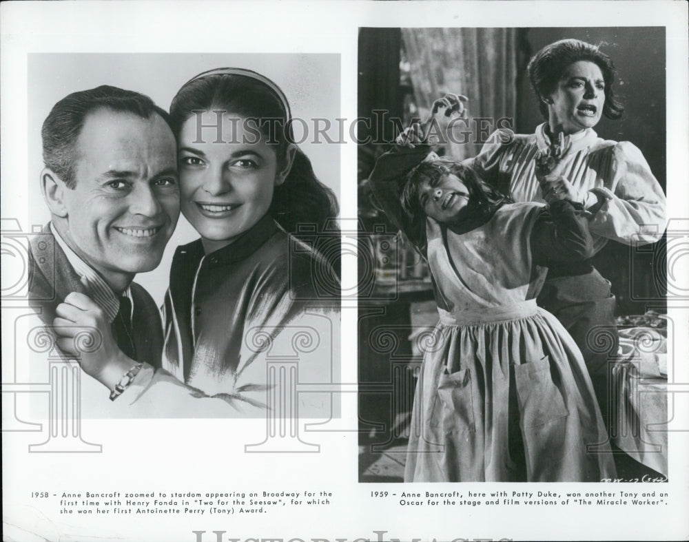 1965 Press Photo Award winning actress Anne Bancroft, Henry Fonda & Patty Duke - Historic Images
