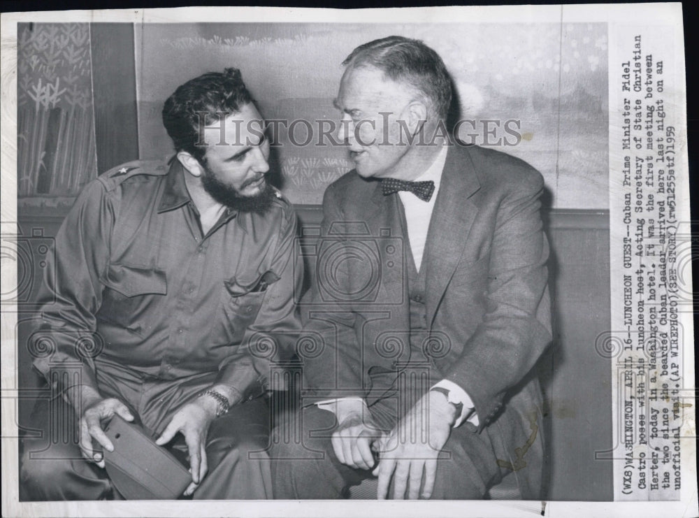 1959 Fidel Castro Talks With Luncheon Host, Christian Herter - Historic Images