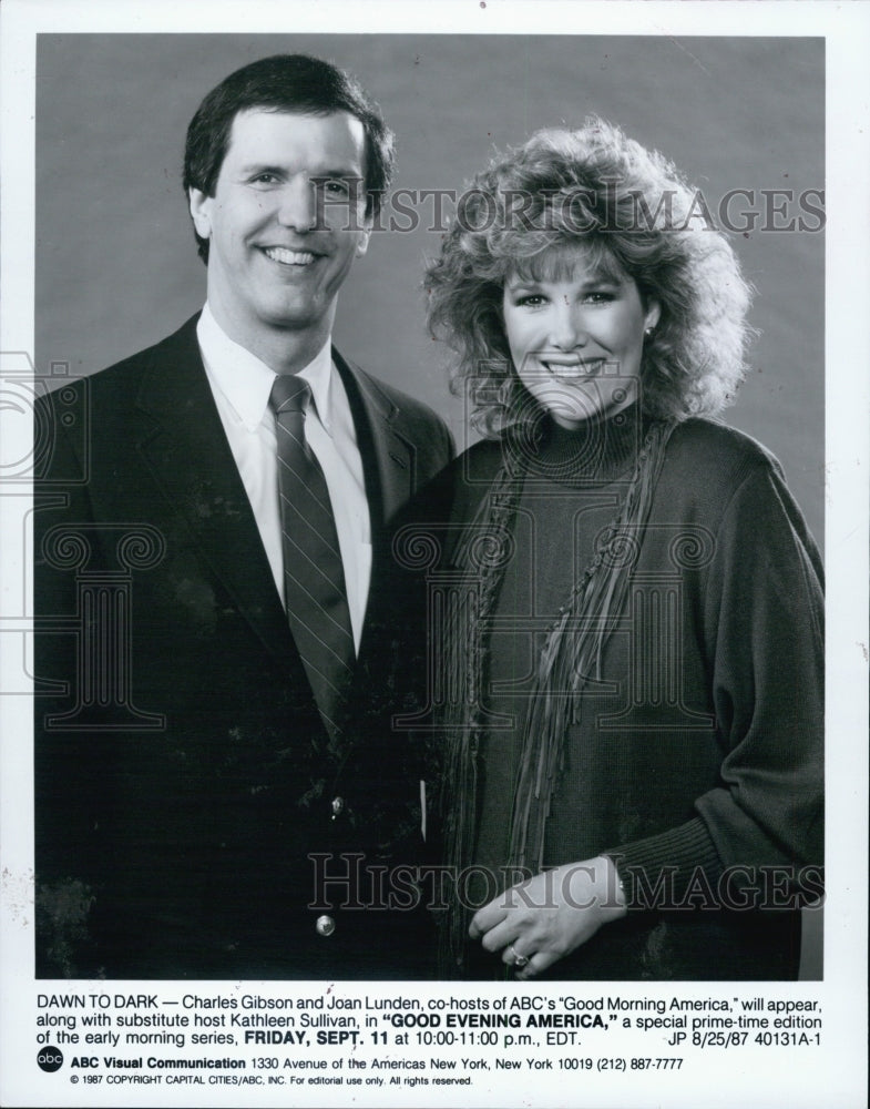 1987 Press Photo Charles Gibson Joan Lunden Good Evening America ABC - Historic Images