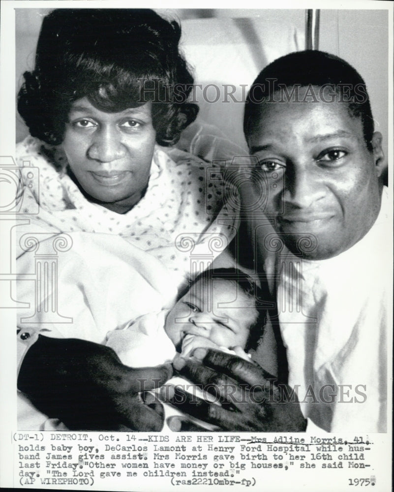 1975 Mrs. Adline Morris and her Husband with their 16th child. - Historic Images
