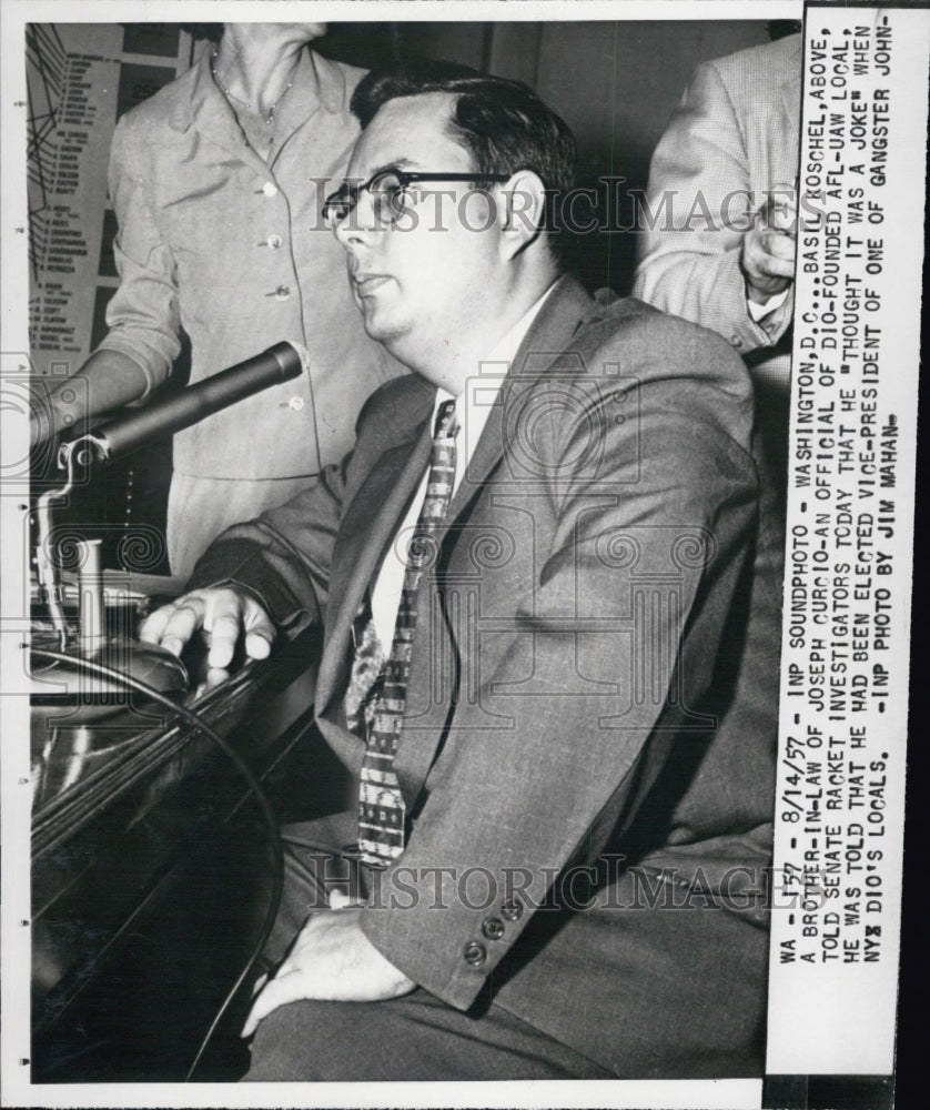 1957 Press Photo Basil Koschel Testifies to the Senate - Historic Images