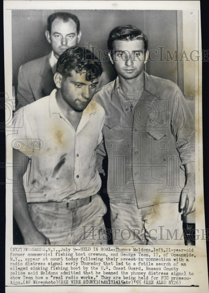 1955 Press Photo Thomas Maldona, George Teen, court appearance - Historic Images