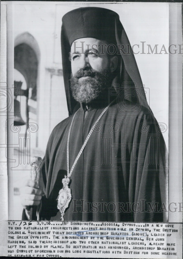 1956 Press Photo Archbishop Makarios Deported from Cyprus by British Government - Historic Images