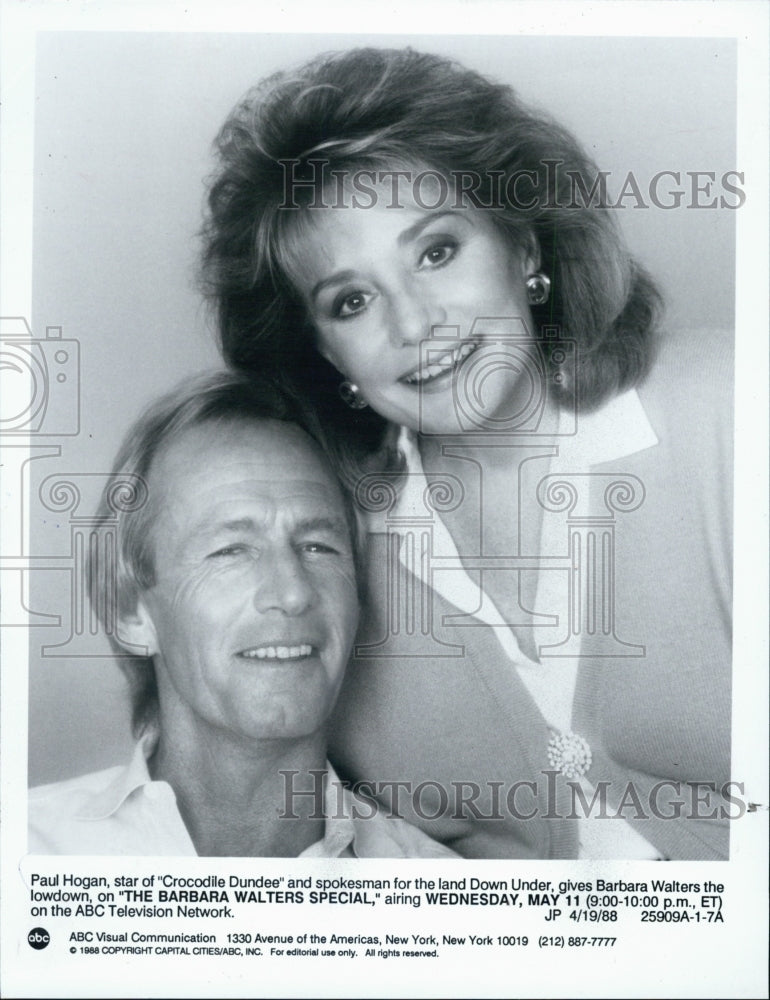 1988 Press Photo Actor Paul Hogan appears on &quot;The Barbara Walters Special&quot; - Historic Images