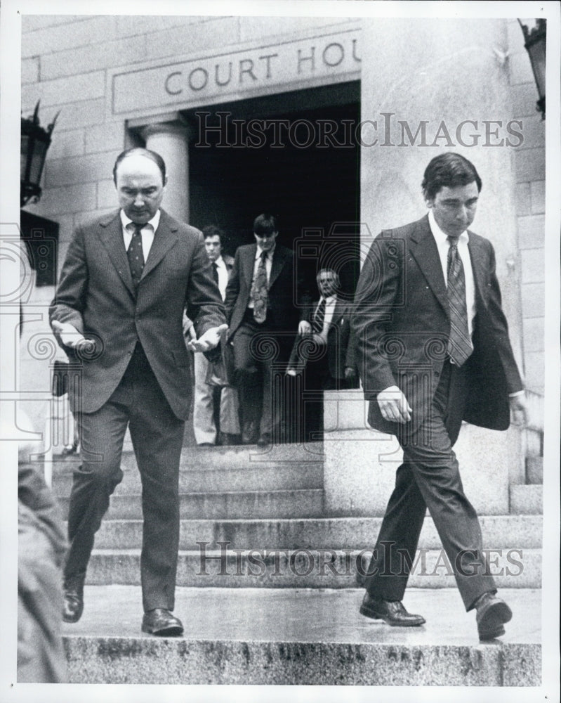 1977 Frank &amp; Brian Hogan,indicted for missing funds, Wellsley. - Historic Images