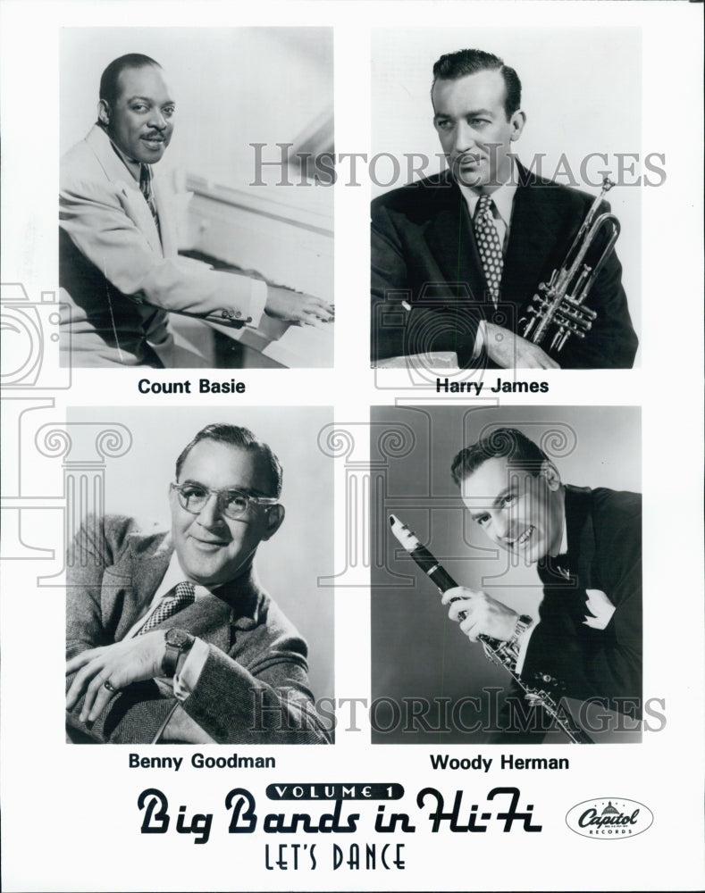 Press Photo Count Basie(UR),Harry James(UL),Benny Goodman(LR),Woody Heman(LL) - Historic Images