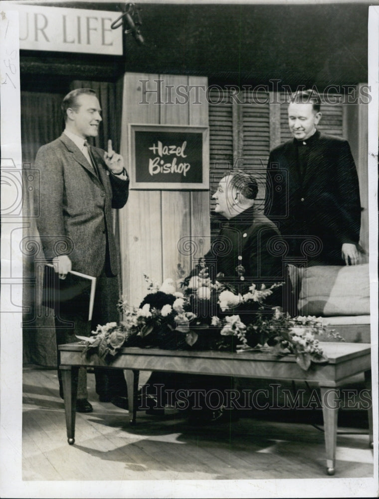 1956 Rev. Peter F. Hart & Ralph Edwards on stage - Historic Images