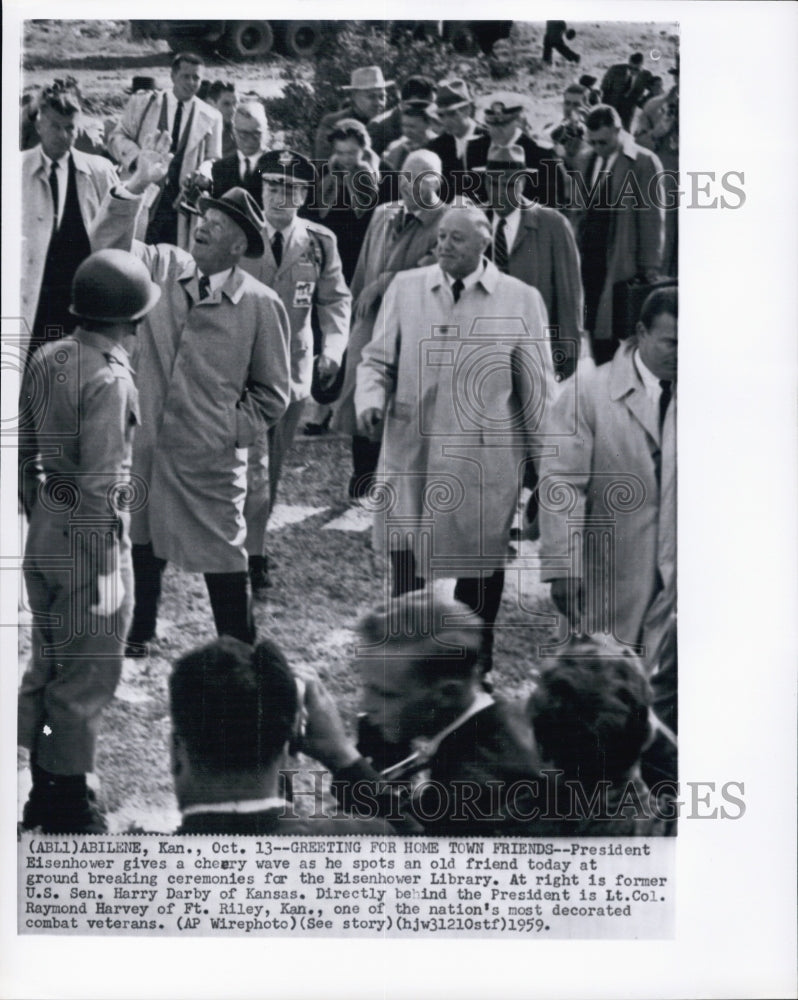 1959 President Eisenhower at Eisenhower Library,Sen Darby,Col Darby - Historic Images