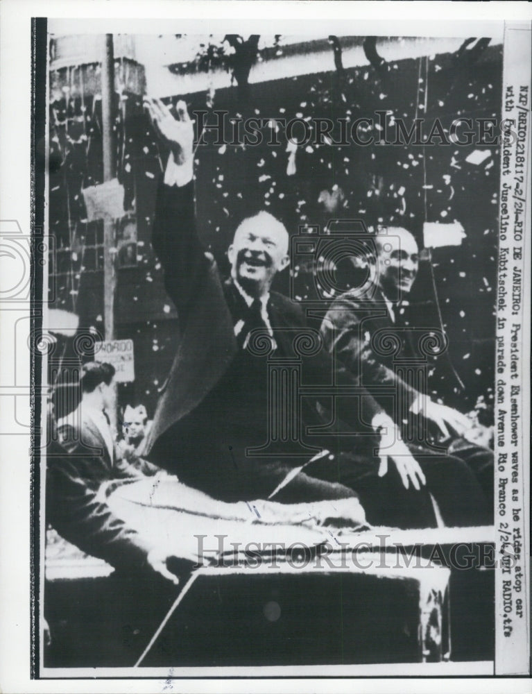 1960 Pres.Eisenhower waves with Pres.Juscelino Kubitschek - Historic Images