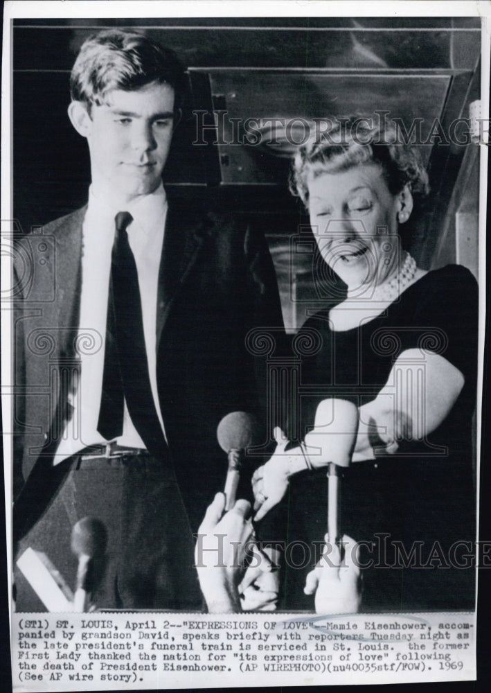 1969 Mamie Eisenhower accompanied by grandson David - Historic Images