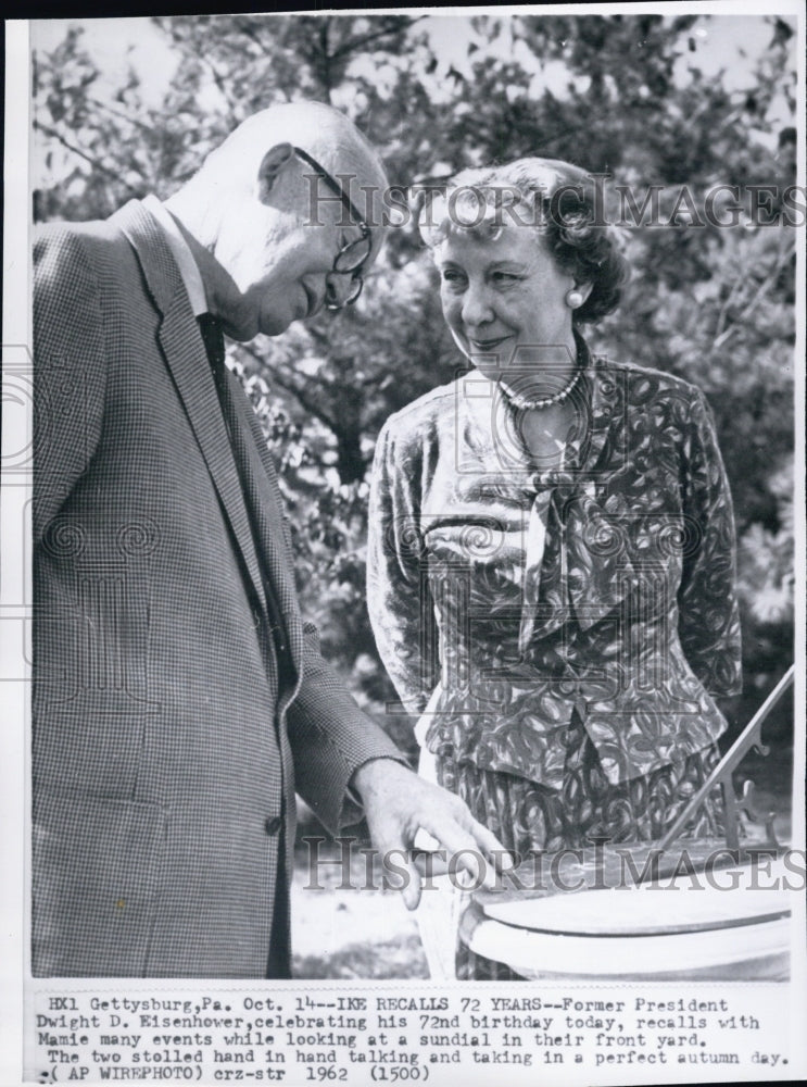 1962 Former Pres Dwight D Eisenhower celebrates 73nd Bday wife Mamie - Historic Images