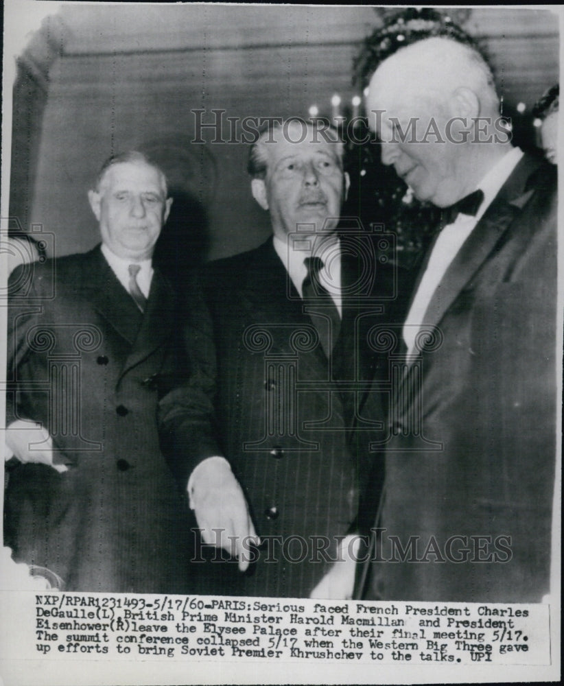 1960 Press Photo French Pres. Charles DeGaulle, British Prime Minister Harold - Historic Images