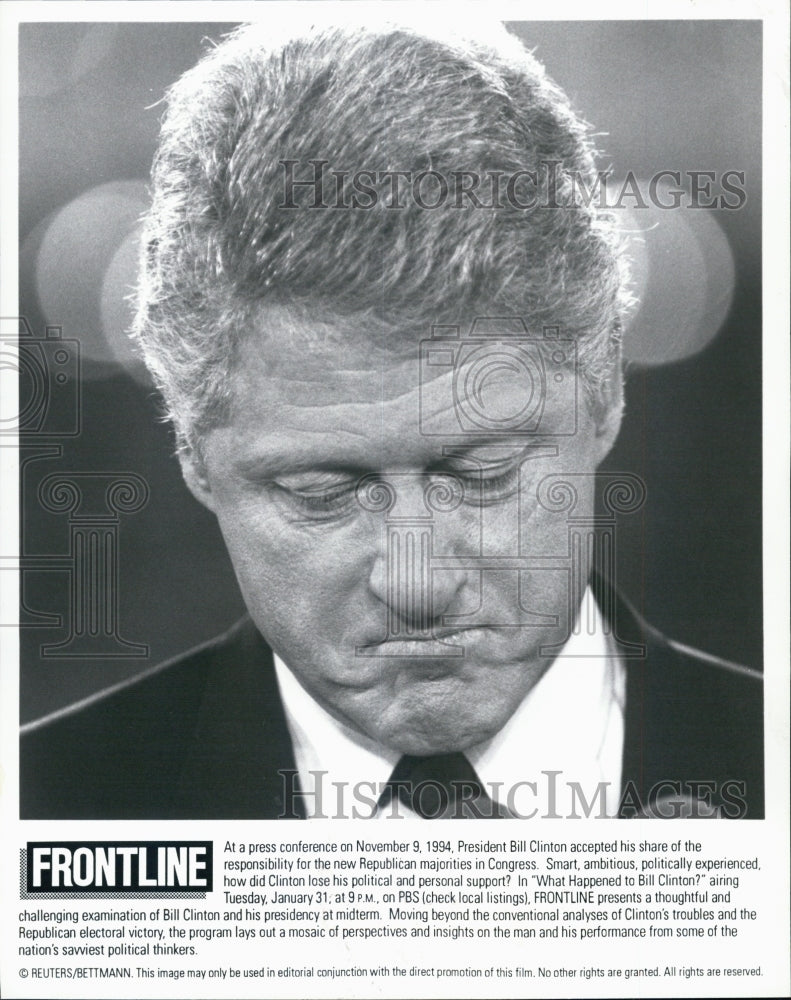 1994 Press Photo President Bill Clinton in Frontline TV Special &quot;What Happened&quot; - Historic Images