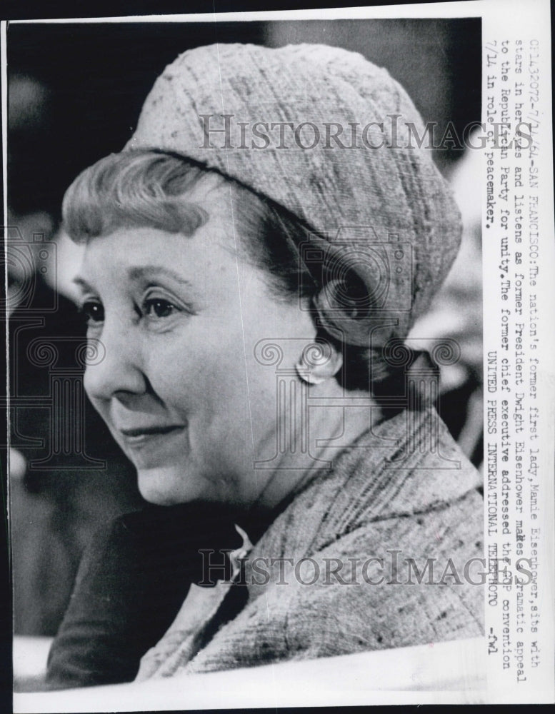 1964 Press Photo Mamie Eisenhower listens to her husband Pres. Dwight Eisenhower - Historic Images