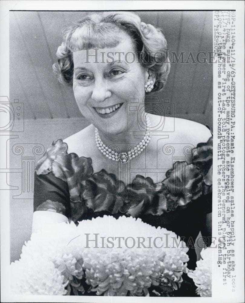 1963 Mamie Eisenhower all smiles on her 67th birthday - Historic Images