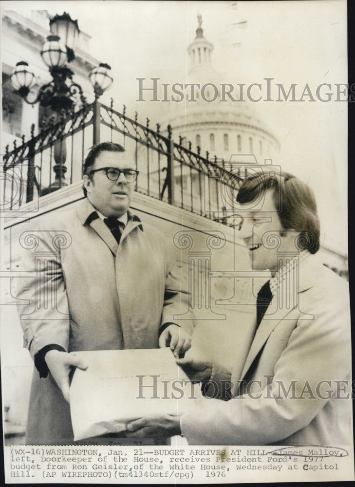 1976 James Malloy, doorkeeper of the House, receives budget plan-Historic Images