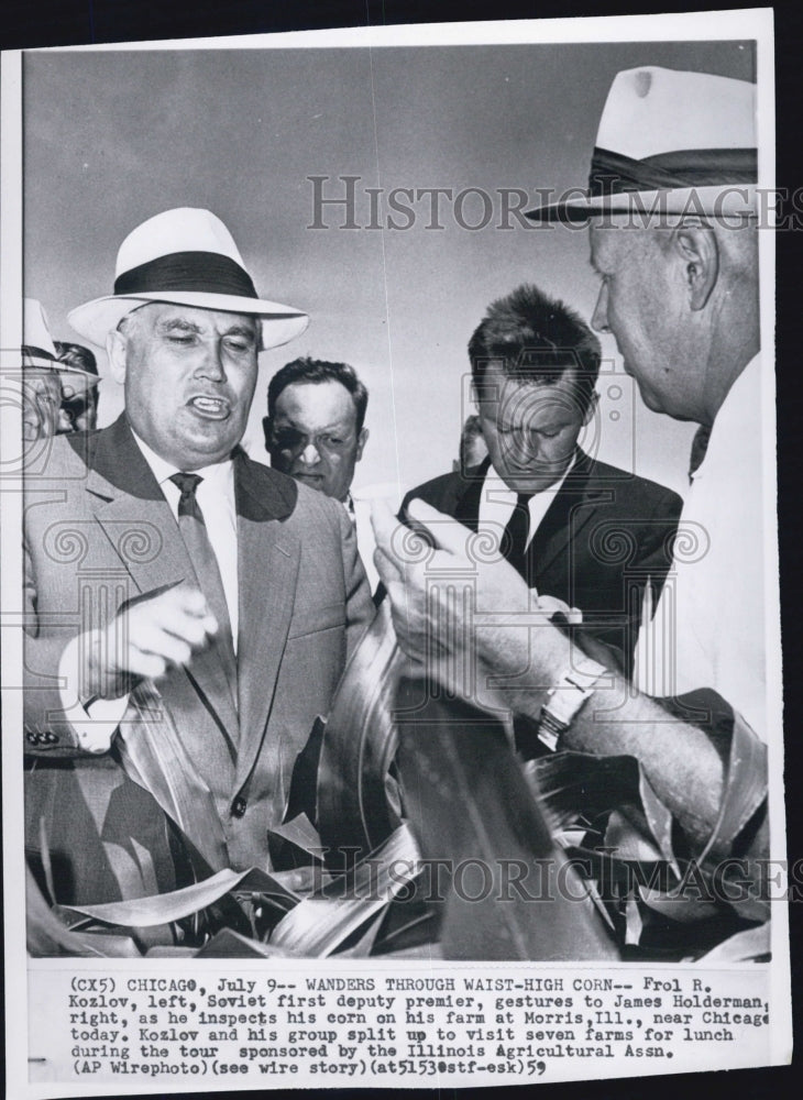 1959 Press Photo Frol Kozlov, Soviet Deputy Premier and James Holderman - Historic Images