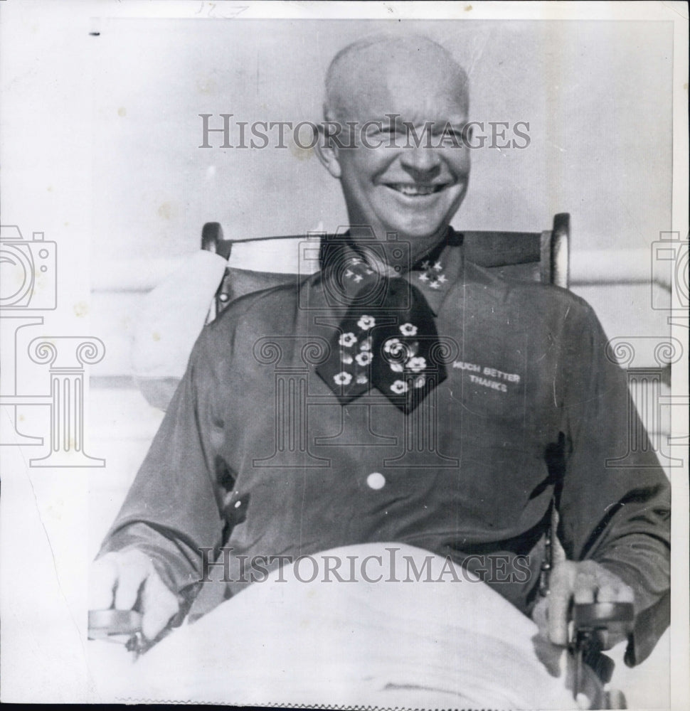 1955 President Eisenhower in wheelchair at Fitzsimons Army hospital - Historic Images