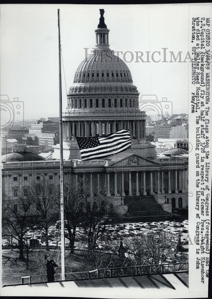 1969 Flags fly at half staff following former Pres. Eisenhower death - Historic Images