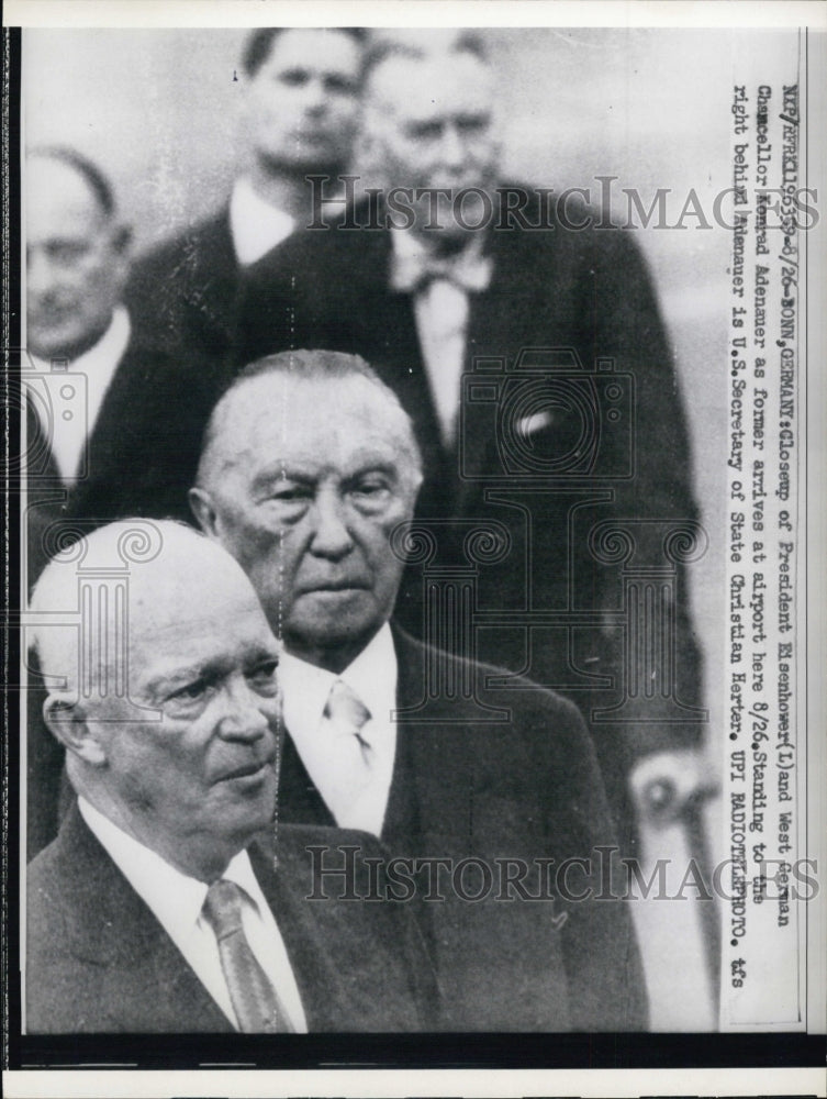 1959 Pres.Eisenhower(L) &amp; Konrad Adenauer arrives at the airport - Historic Images