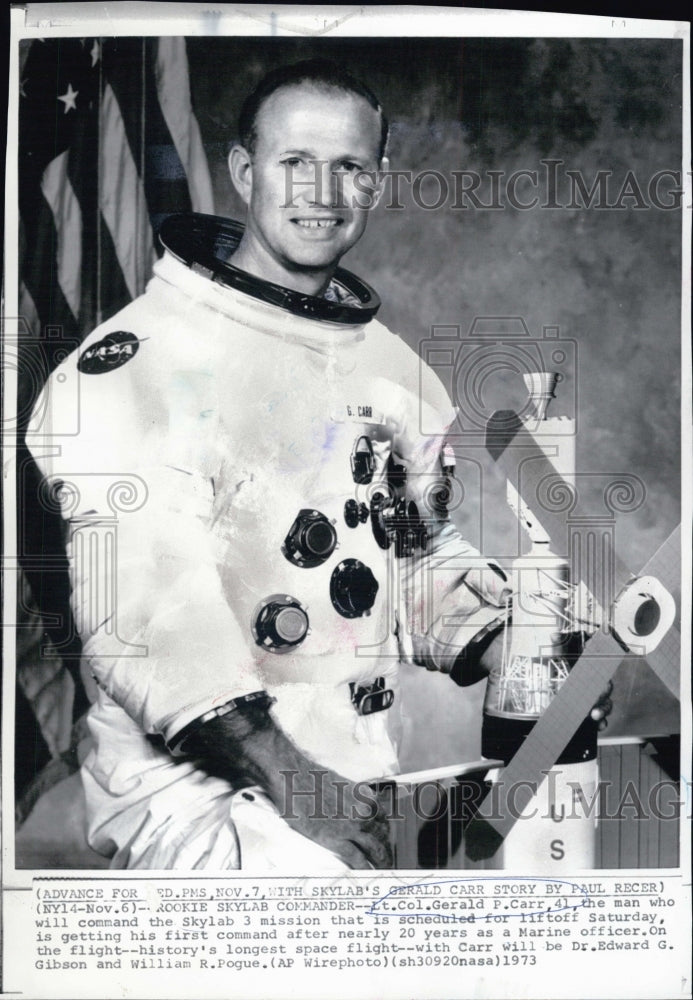 1973 Press Photo Lt Col Gerald P Carr,rookie Skylab Commander - Historic Images