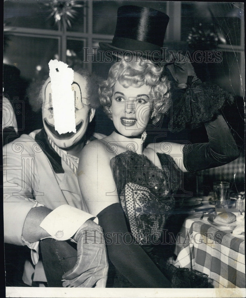 1957 Actress Janis  Paige with husband Frank Martenelli on Party. - Historic Images