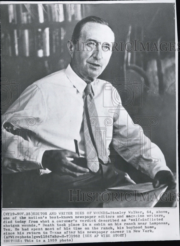 1959  Press Photo Editor and Writer Stanley Walker /Self- Inflicter Wounds - Historic Images