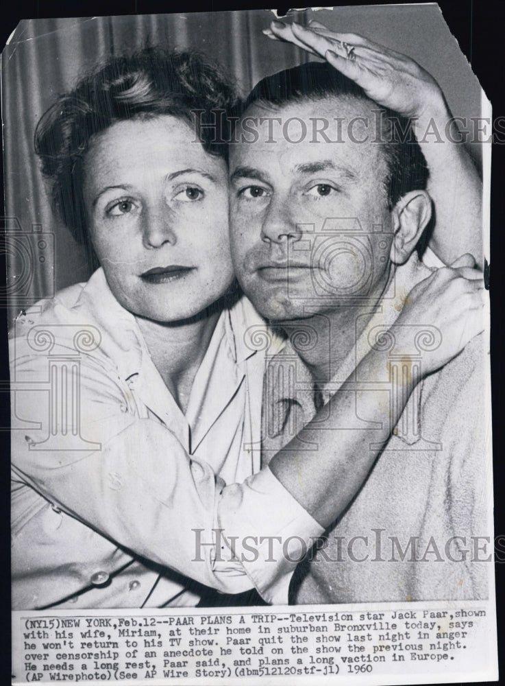 1960 Television star Jack Paar, shown with his wife, Miriam, at - Historic Images